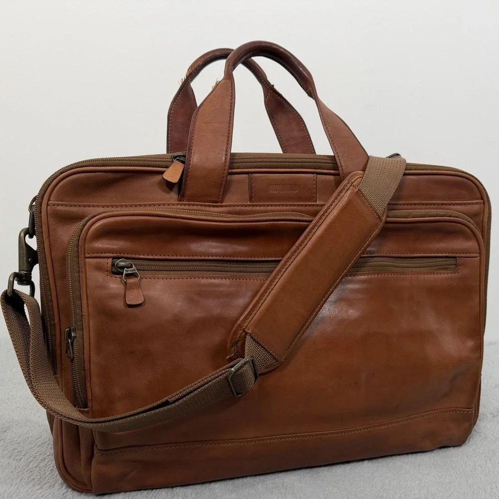 Vintage Hartmann Full Grain Leather Briefcase Laptop Bag Tan Cognac Expandable